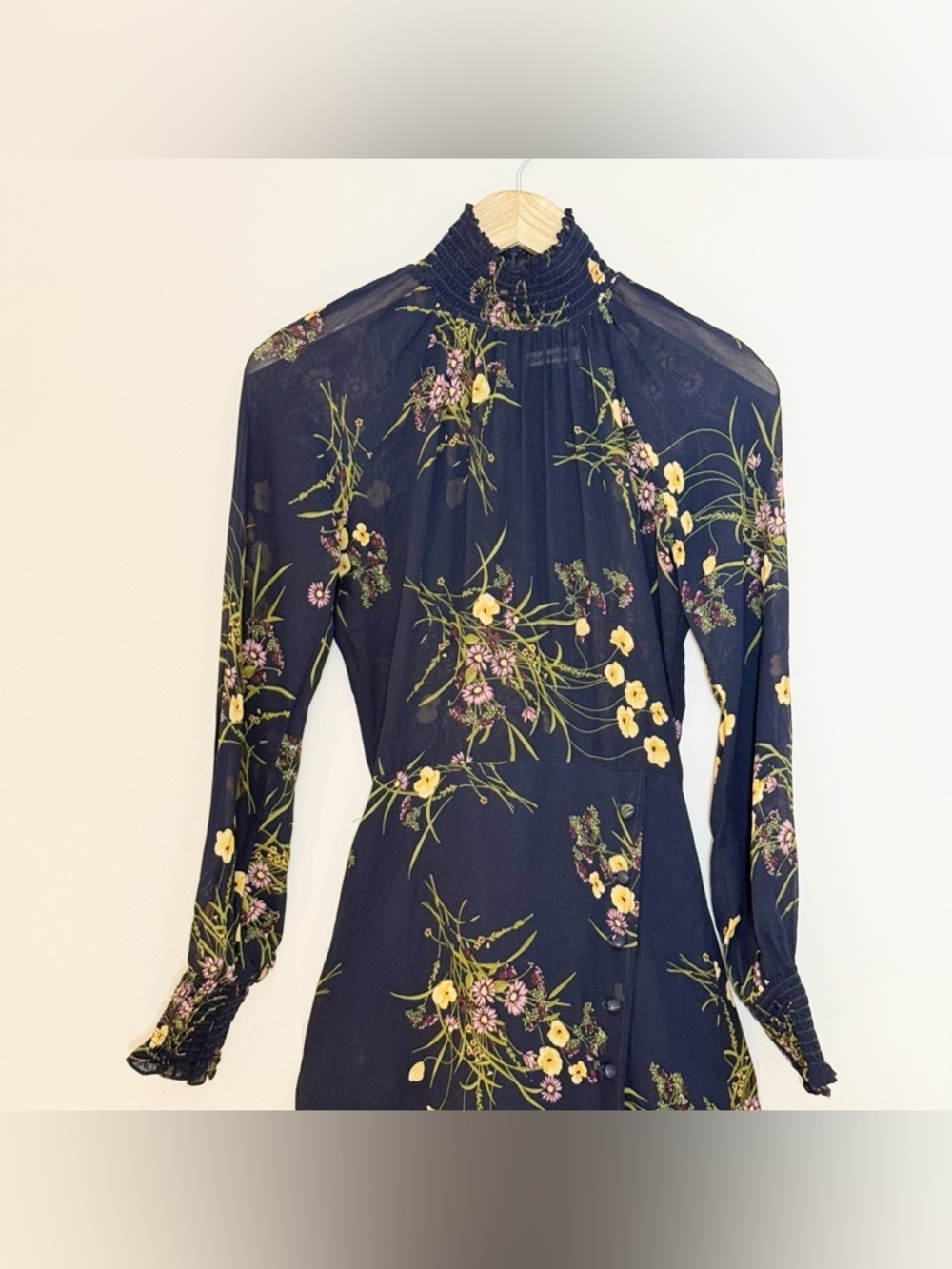 Reformation Valentin Dress in Anastasia - Black Green Floral long sleeve SIZE 0 - Picture 7 of 11